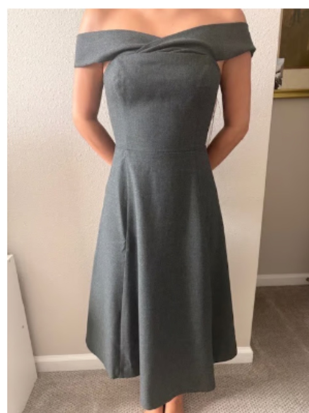 Aritzia Victoire Off-Shoulder Charcoal A-Line Dress - Picture 7 of 7